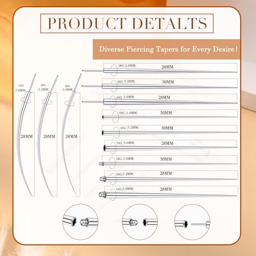 Piercing Ball Grabber Tool, 14-20G Taper for Changing Jewelry | Surgical Steel Flat Back Earrings Threader Tool Insertion Pin, Body Piercing Kit for Ear Rook Conch Nose Lip Jewelry Removal - style: Thread+Threadless(14G 16G 18G)
