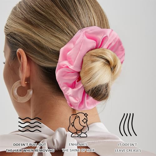 Satin Scrunchies Set of 12 - Elastic Silk Bubble for Girls, Pink Hair Accessories and Valentine's Day Gifts - color: Pink