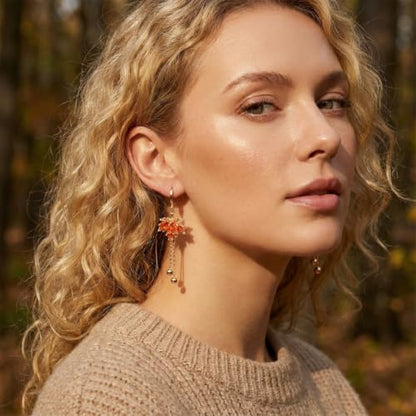 Sonateomber Christmas Tree Dangle Small Gold Hoop Earrings for Women, Cute Sparkly CZ Rhinestone Maple Clover Leaf Drop Earings Thanksgiving Holiday Accessories Fashion Jewelry Gift - color: Fall Maple