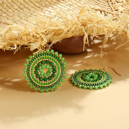 Colorful Summer Beaded Earrings For Women Crystals Glass Bead Dangle Drop Bohemia Earrings Statement Earrings For Women - color: Green