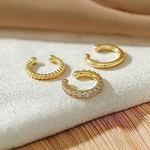 3Pcs Ear Cuffs Non Piercings for Women, Trendy Cubic Zirconia Gold Silver Clip On Cuff Earrings Set Jewelry Dainty Fake Cartilage Earring - color: Gold