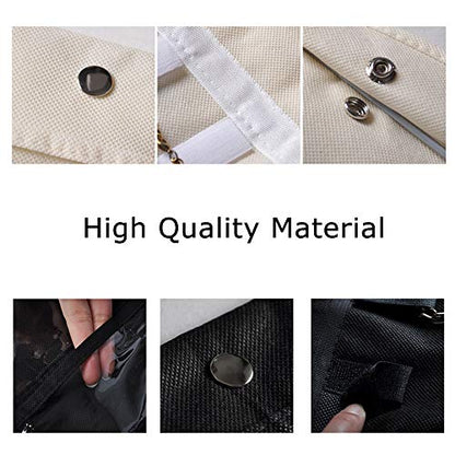 Hanging Jewelry Organizer Bag (40-Pockets) & 20 Magic Tape Hook Storage Bag Closet Storage for Portable Travel, Rings, Earrings, Necklaces, Clear PVC Plastic Windows, Roll-Up (Beige)
