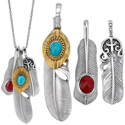 GORGECRAFT 6Pcs 3 Styles Silver Turquoise Bead Feather Charm Bulk Metal Alloy Pendant Dangles Native American Bohemian Wing Plumage Charms with for Jewelry Making Earring Necklace DIY Craft - style: Style 3