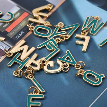 18K Gold Filled A-Z Alphabet Letters Charms,26Pcs Initial A-Z Alphabet Charms,Bracelet Necklace Earrings Charms for DIY Jewelry Making - color: Green