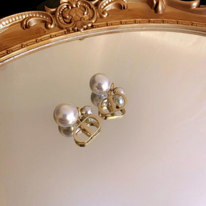 Pearl Stud Earrings, Gold Plated, Faux Pearl with Crystal Accents, Dangle Style, High Polish Finish, 2.5 Inch, 1 Pair