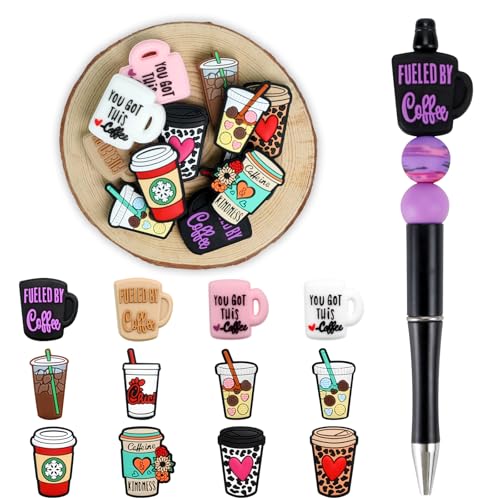 12pcs Coffee Silicone Focal Beads for pens | Focal Beads for Keychain Making,Pens,Bracelet,Necklace Crafts, Bulk Silicone Beads for DIY（Coffee） - color: Coffee cup