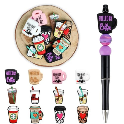 12pcs Coffee Silicone Focal Beads for pens | Focal Beads for Keychain Making,Pens,Bracelet,Necklace Crafts, Bulk Silicone Beads for DIY（Coffee） - color: Coffee cup