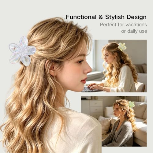 5 Pack Flower Hair Claw Clips for Women Hawaiian Plumeria Claw Clip (Laser) | Strong Hold Nonslip Large Hair Clip for Beach Holiday Thick Thin Hair Accessories - color: Laser