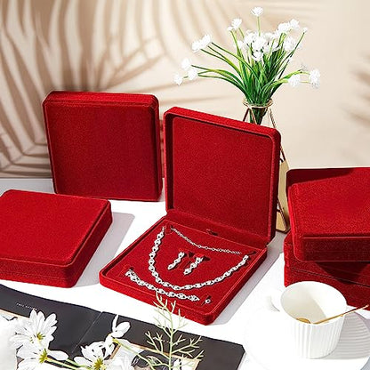 6 Pcs Velvet Jewelry Set Box Jewelry Display Case Earring Ring Bracelet Necklace Gift Box Pearl Necklace Storage Case for Mother's Day Wedding Travel Anniversary(Wine Red) - color: Wine Red