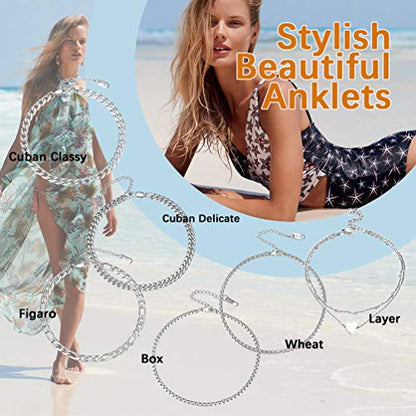 PROSTEEL Ankle Bracelets for Women, Silver/Gold/Black, Waterproof Anklets | Waterproof, Stainless Steel, Summer Beach Jewelry, Durable & No Tarnish, Come with Gift Box, 8-10.5" Adjustable, Plus Size - color: B: silver-cuban chain-4.8mm