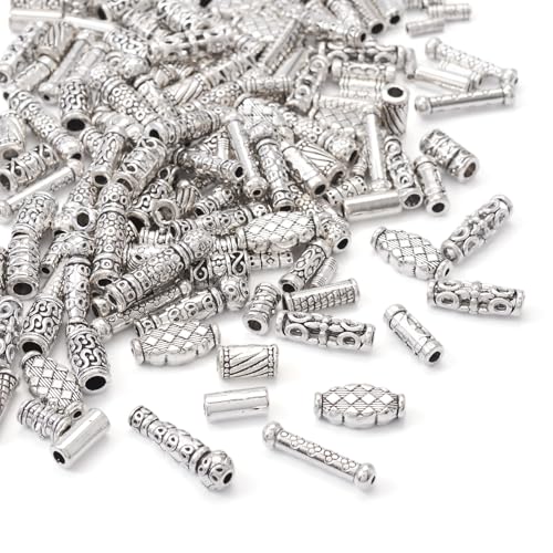 Craftdady 150Pcs Antique Silver Tube Bar Spacer Beads Tibetan Metal Column Barrel Drum Beads for Jewelry Crafts Making Hole:1.5-3.5mm - color: Antique Silver, Tube,150pcs