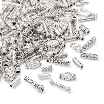 Craftdady 150Pcs Antique Silver Tube Bar Spacer Beads Tibetan Metal Column Barrel Drum Beads for Jewelry Crafts Making Hole:1.5-3.5mm - color: Antique Silver, Tube,150pcs