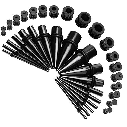 36pcs Ear Stretching Kit 14G-00G Surgical Steel Tapers Tunnels Gauges Set for Starter Women Men Expanders Body Piercing Jewelry… - color: Black