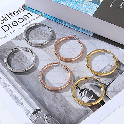 sovesi Chunky Hoop Earrings for Women, 14K Gold Plated Thick Hoops | 5mm Thick Hollow Tube Chunky Lightweight Hypoallergenic Hoop Earrings for Women - style: Rose Gold 40MM