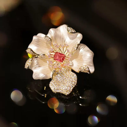 Luxury Camellia Flower Brooch, Sparkling Crystal & Rhinestone Pin with Teardrop Pendant for Women, Elegant Statement Jewelry for Wedding, Party, or Daily Wear - style: Victorian