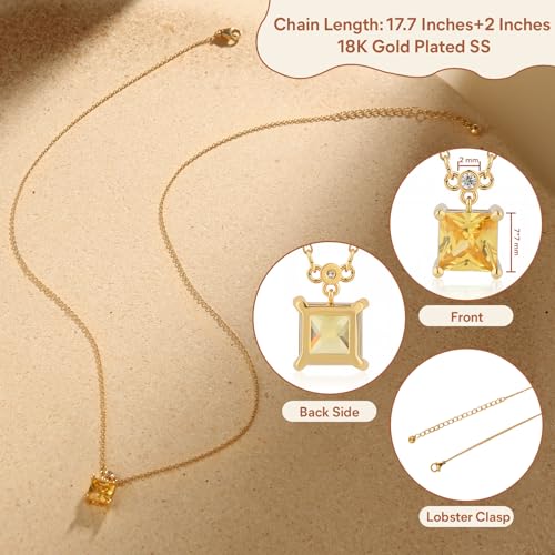 18K Gold-Plated Non Tarnish Birthstone Necklace for Women, 5A Princess Cut Cubic Zirconia Pendant, Birthday Anniversary Valentine's Gift, 18-20 Inches - color: 10-Oct-Pink