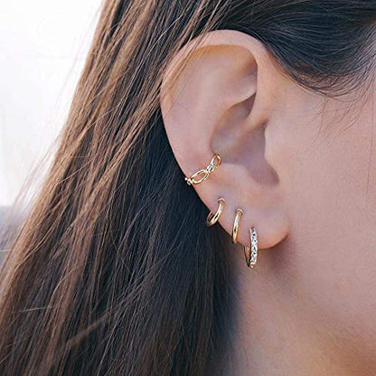 Gacimy Hoop Earrings for Women 14K Gold Plated Cartilage Stud Small Huggie Ear Cuff - color: Rose Gold & CZ, size: 13MM