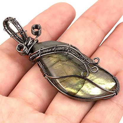 TUMBEELLUWA Handmade Copper Wire Wrapped Labradorite Necklace for Women Men | Irregular Shape, Third Eye Chakra, Enhances Intuition & Spiritual Awareness, 19.86" Stainless Steel Chain, Daily Wear - style: #3 Style 4