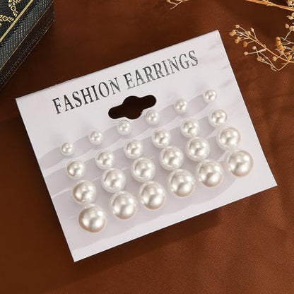 12 Pairs Pearl Earrings, Hypoallergenic Stainless Steel Stud For Women | Simulated White Pearl Design, Comfort For Sensitive Ears, Jewelry Gift For Wedding, Bridal, Birthday, Anniversary Christmas
