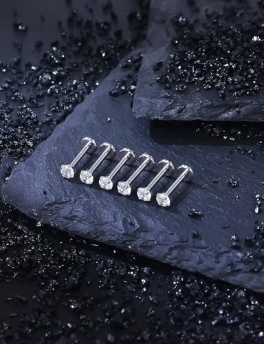 16G ASTM F136 Titanium Surgical Steel Internal Thread Flat Back Studs Earrings Lip Rings Labret Medusa Helix Tragus Cartilage Earring stud Piercing Jewelry for Women Men Silver Black Gold - style: 16g/3mm Clear cz/Silver 8mm