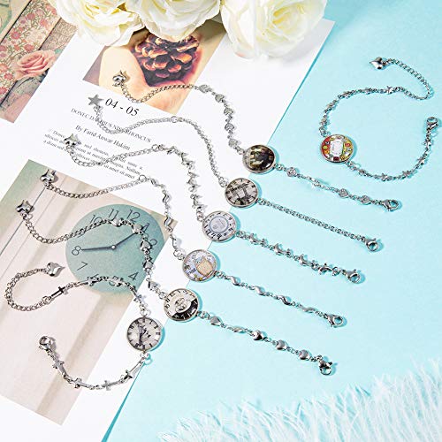 PH PandaHall 28 pcs Bracelet Bezel Settings for Jewelry DIY Craft Making | 14 pcs 7 Styles 304 Stainless Steel Bezel Bracelets Blank Tray Bangles, 14 pcs 16mm Flat Round Clear Glass Cabochons