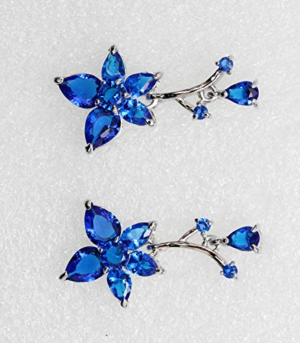 Faship Gorgeous CZ Crystal Floral Necklace Earrings Set - color: Blue