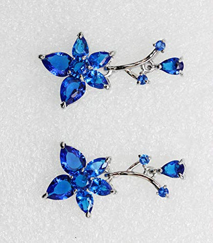 Faship Gorgeous CZ Crystal Floral Necklace Earrings Set - color: Blue