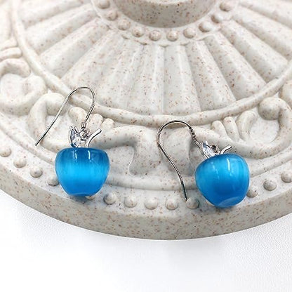 Uloveido Apple Necklace and Earrings Set for Women Cute Apple Jewelry Set for Teacher Mom YL007 - color: Dark Blue