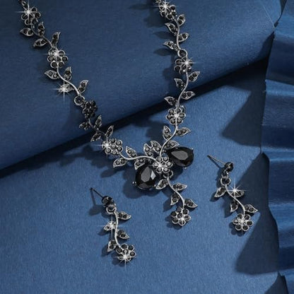 CSIYANJRY99 Silver Prom Jewelry Set Gold Wedding Jewelry Sets for Brides Necklace and Earring Bracelet Rhinestone Prom Party Costume Accessorie - color: A-Black