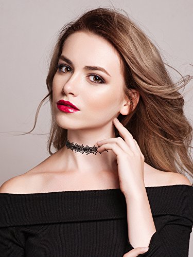 Mudder Choker Necklace Black Halloween Choker Lace Gothic Necklace for Women, Black, 6 Pieces