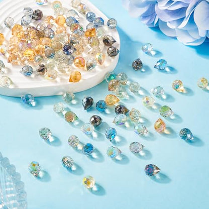 110Pcs Faceted Teardrop Crystal Beads Electroplate Top Drilled Glass Beads Colorful Crystal Teardrop Dangle Charms Chandeliers Pendants for DIY Earring Bracelet Necklace Jewelry Making - color: Mixed Color-A