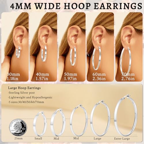 Senteria Lightweight Gold Hoop Earrings for Women 4mm Wide Large Hoop Earrings 14K Real Gold Plated Hypoallergenic Hoops Earring Big Thin Earring Hoops for Women 30/40/50/60/70mm - style: 70mm silver