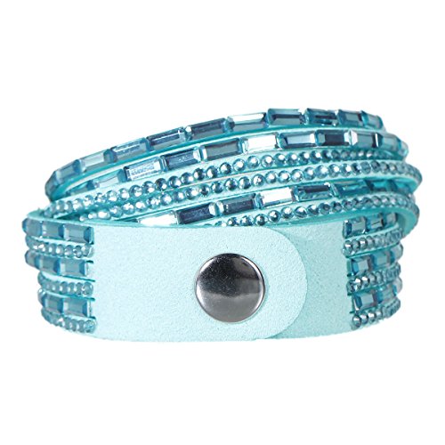 Sexy Sparkles Suede Velvet Wrap Bracelet – Adjustable Multi-Layer Jewelry with Snap Clasp for Women. - color: Mint Green