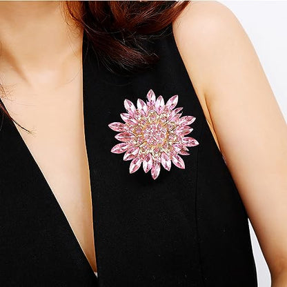 Rhinestone Sunflower Brooch Pin Red Pink Flower Brooch Stylish Crystal Brooch Elegant Clothing Hat Bag Accessories Jewerly for Women - color: pink