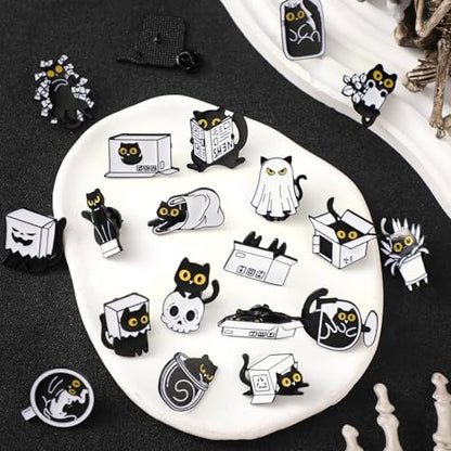 Landical 30/60 Pcs Cute Enamel Pins Bulk Plant Flower Animal Halloween Gothic Fall Pumpkin Cartoon Lapel Pin Brooches Jewelry Gift for Backpack Clothes Hats Accessories - style: Cat