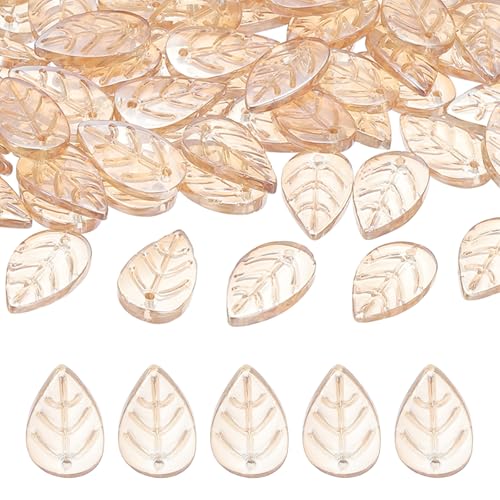 PATIKIL Leaf Beads, 50Pcs Crystal Translucent Czech Glass Beads for DIY Jewelry Making Bracelets Necklace, Amber Gold - color: Amber Gold
