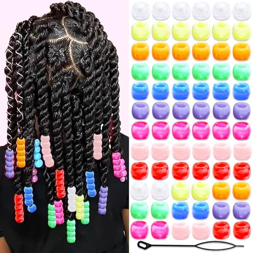 NAISKA 90Pcs Colorful Hair Beads for Kids Girls White Beads for Hair Gradient Hair Beads for Braids Round Dreadlock Beads Small Pony Beads Toddler Loc Beads Clips Accessories - color: Mixed Color