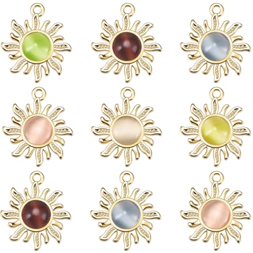 30 Pieces Gold Sun Charms Vintage Metal Celestial Acrylic Gemstone Crystal Pendants Beads for Bow Jewelry Making DIY Bracelets Necklace Earring Supplies