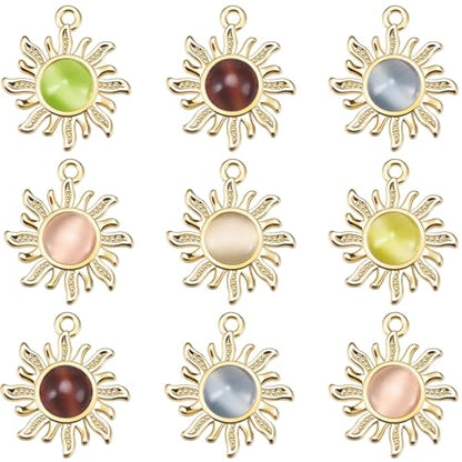 30 Pieces Gold Sun Charms Vintage Metal Celestial Acrylic Gemstone Crystal Pendants Beads for Bow Jewelry Making DIY Bracelets Necklace Earring Supplies