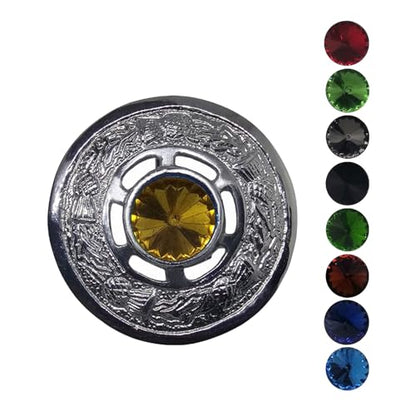 AAR Scottish Ladies Kilt Fly Plaid Brooch with Stone 2"/Highland Shawl Brooches - color: Yellow