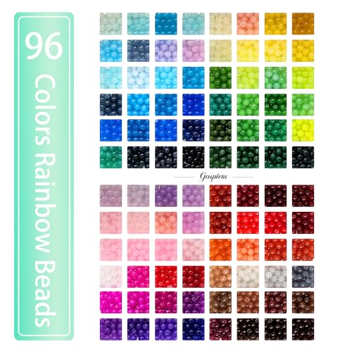 2500PCS 8mm Glass Beads Bracelet Making Kit, 96 Colors Crystal Beads for Jewelry Making, 4 Box Round Beads Suitable for Beginners - color: 4 Box