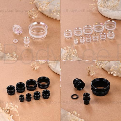1 Pair Glass Ear Stretching Kit Single Flare Gauges for Ears Plugs 8G-1” | Earring Expander Stretcher Piercing Body Jewelry with Rubber Rings - color: Black, size: 9/16"(14mm)