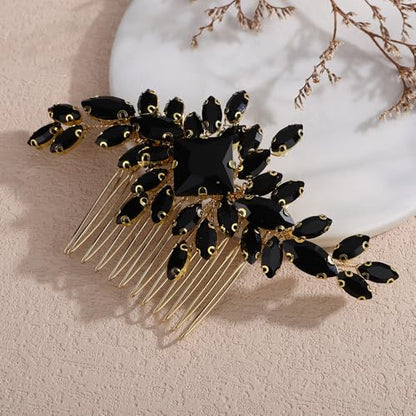 Square Rhinestone Hair Comb Silver Gold Rhinestone Wedding Headpiece Handmade Crystal Bridal Hair Comb Bridal Hairpiece for Brides Bridesmaid (gold black) - color: gold black