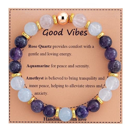 KSQS Healing Stone Bead Bracelet for Women, Natural Gemstones Balance Protection Bracelet, Spiritual Crystal Beads Bracelet Anxiety Relief with Meaning Card - color: Good Vibes