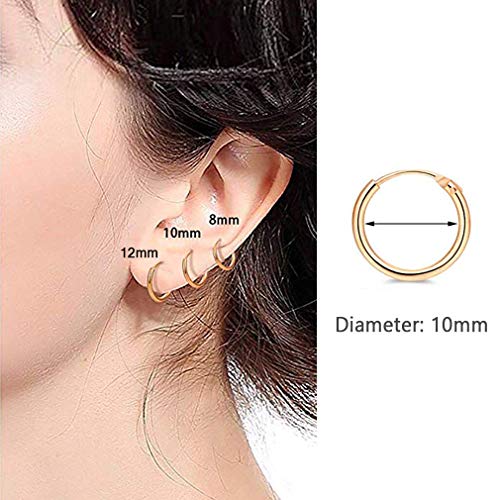 EPIRORA Silver Hoop Earrings- Cartilage Endless Small Hoop Earrings Set for Women Men, 3 Pairs of Hypoallergenic 925 Sterling Silver Tragus Earrings Nose Lip Rings - color: 3 Pairs(10mm*3)-Gold