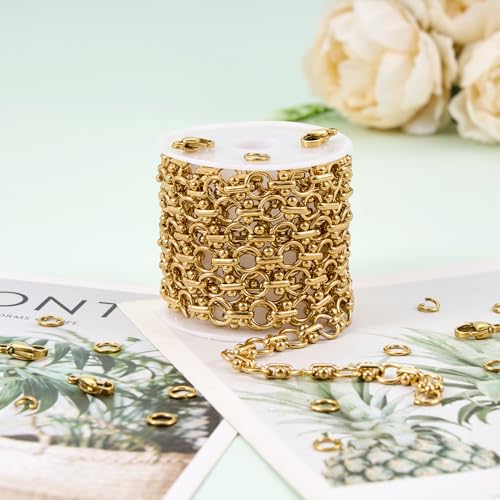 UMAOKANG 2 Meters Gold Plated Stainless Steel Chains for Jewelry Making Circle Link Chain on Spool with Jump Rings and Lobster Clasps - color: Circle Gold