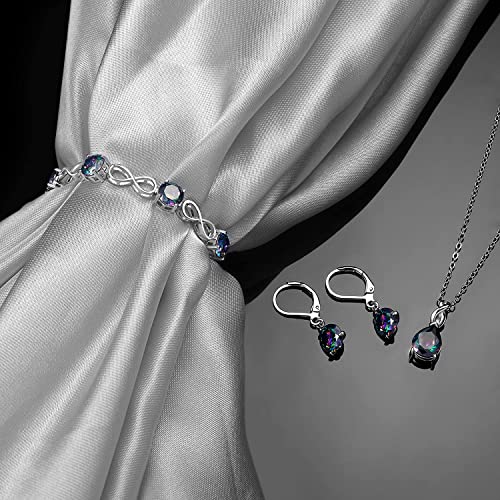 VOLUKA Created Opal/Amethyst/Mystic Topaz Pendant Necklace for Women,18K White/Rose Gold Plated Chain Wedding Engagement Jewelry Gift - color: I-Necklace/bracelet/earrings set