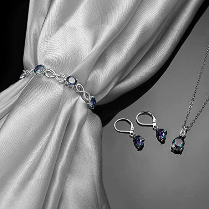VOLUKA Created Opal/Amethyst/Mystic Topaz Pendant Necklace for Women,18K White/Rose Gold Plated Chain Wedding Engagement Jewelry Gift - color: I-Necklace/bracelet/earrings set