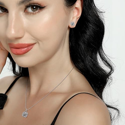 Cubic Zirconia Necklace and Earrings Set for Women 14K White Gold Plated Bridesmaid Silver Jewelry Set for Women Pendant Necklace Hypoallergenic Stud Earrings Set Jewellery Gift for Mom Wife Bride Bridesmaid - color: White-Square Shape