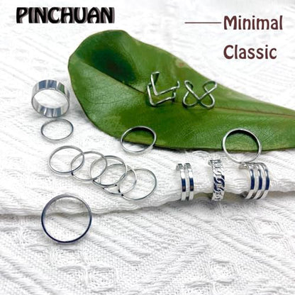 17PCS Silver Knuckle Rings for Women Stainless Steel Rings Set Midi Stackable Rings Simple Smooth Finger Rings Silver Adjustable Rings Jewelry Gift - color: 15 pcs